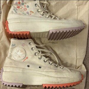 Converse Run Star Hike High Embroidered Floral Platform Sneakers women 8 men 6